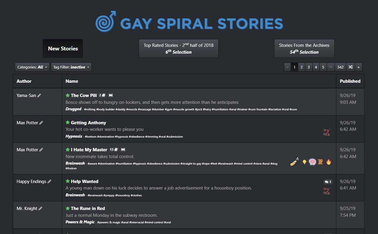 Wayback Machine snapshot of Gay Spiral Stories from February 2019